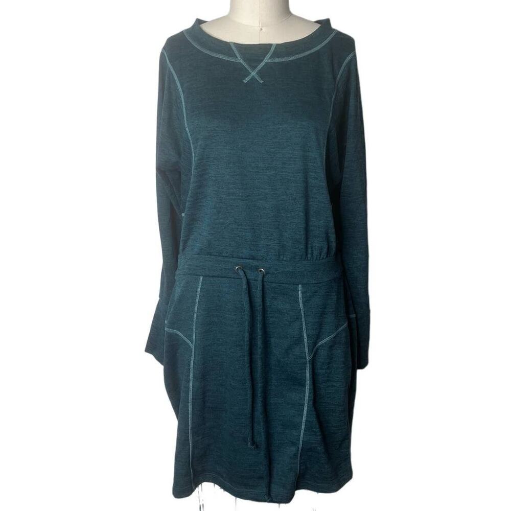 Athleta Give It Your All Teal Drawstring Long Sleeve Dress Size Medium